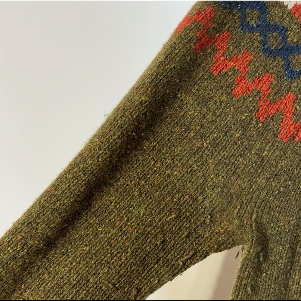 McNeal Lambswool Sweater Men’s Size Medium Green Orange Aztec Fair Isle Crewneck - Picture 3 of 15